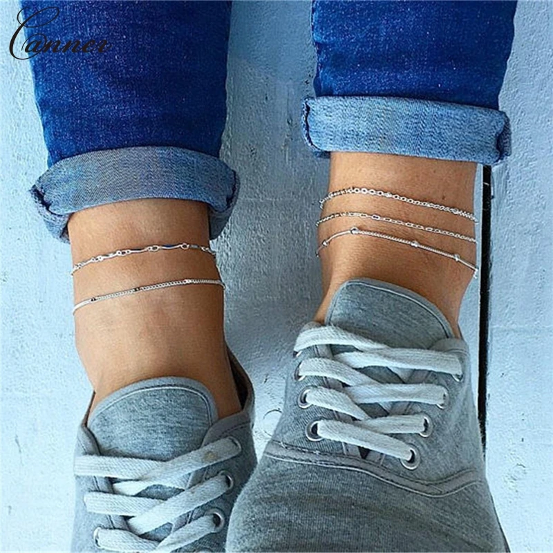 5pcs/set Simple Silver Chain Anklets Bracelets for Women Foot Jewelry Leg Bracelet Ankel Bracelet Q45