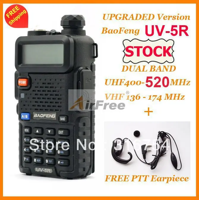 

FREE Shipping in stock BAOFENG UV-5R dualband 136-174/400-520mHZ dual band with FREE PTT EARPHONE