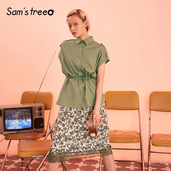 

Samstree Army Green Floral Print Lace Patchwork Military Ranger Women Dress 2019 Summer Sleeveless Office Ladies Daily Dresses