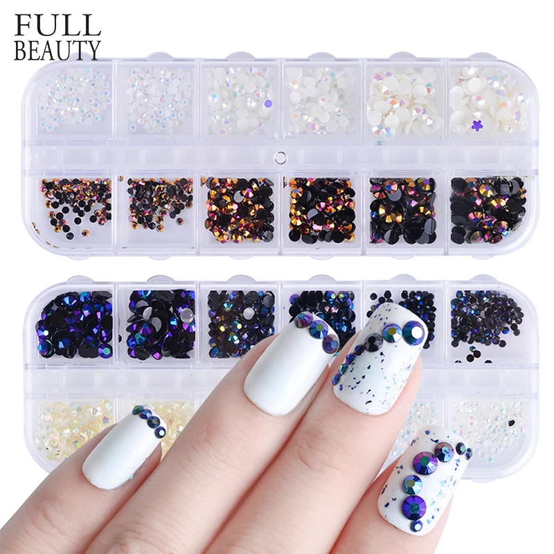 

Full Beauty 1 Box Flatback FlameTransparent Rhinestone 3D Nail Art Decor Mixed 2/3/4mm Glitter Jelly Diamond Nail Art Case CH002