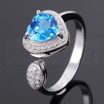 

Per jewelry Natural real blue topaz love heart style ring 925 sterling silver Free shipping 7*7MM 1.6ct gemstone B8061704