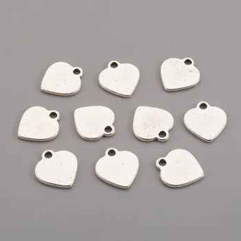 

50pcs Tibetan Style Alloy Blank Stamping Tag Heart Pendants, Lead Free,16x14x2mm, Hole: 2mm F60