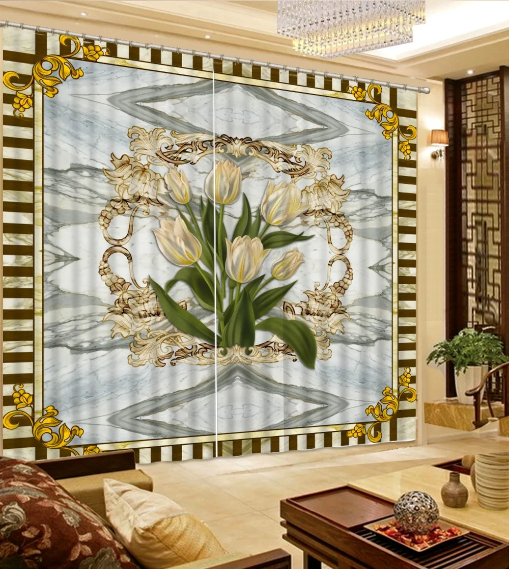 Cheap  blackout curtains Marble flower window curtains living room window Curtain Bedroom Kids Home improv