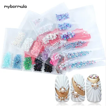 

1 Pack Multi Size 3d Nail Art Rhinestones Jelly Gradient Pearl Colorful Crystal Glass Gems For DIY UV Gel 3D Nail Art Decoration