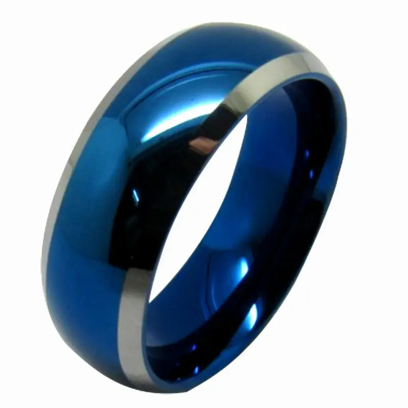 Queenwish-8mm-Tungsten-Mens-Blue-Domed-with-Beveled-Silver-Edges-Band-Engagement-Ring
