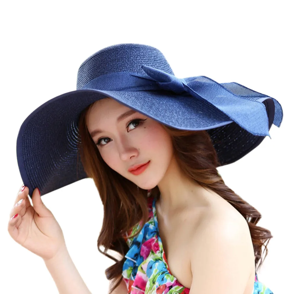 Летняя большая соломенная шляпа с полями гибкие широкие поля солнцезащитная Кепка с бантом пляжные складные шляпы Новинка распродажа# P10