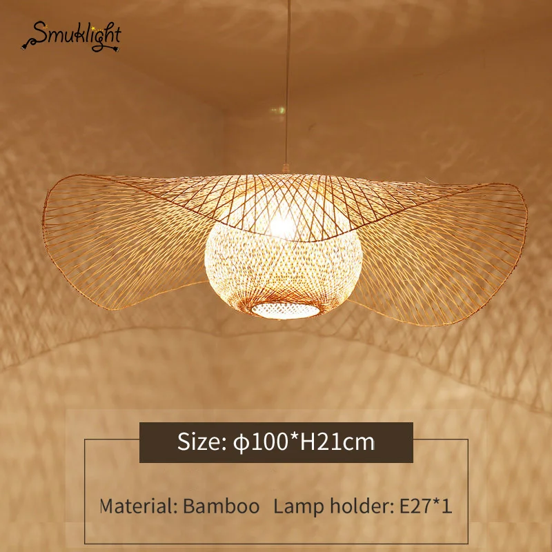Китайский бамбуковый Плетеный ротанговый абажур потолочный светильник E27 лампы для гостиной, ресторана, прохода лампы - Цвет корпуса: Dia 100cmx21cm