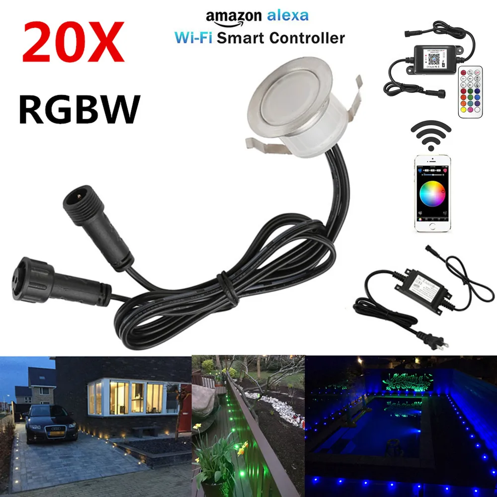 

20Pcs/set Smart WIFI Phone APP Control RGBW 31mm 12V ip67 Kitchen Stair Step LED Deck Rail Lights for Alexa Googlehome IFTTT