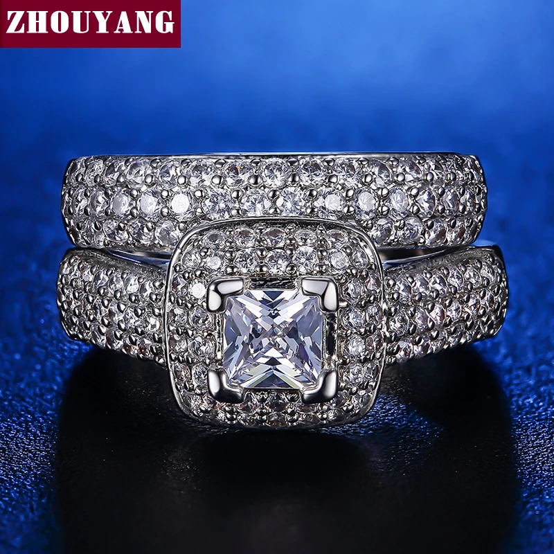 Luxury White Gold Plated AAA CZ Rings Fashion Wedding Engagement Ring Set For Women ZYR568