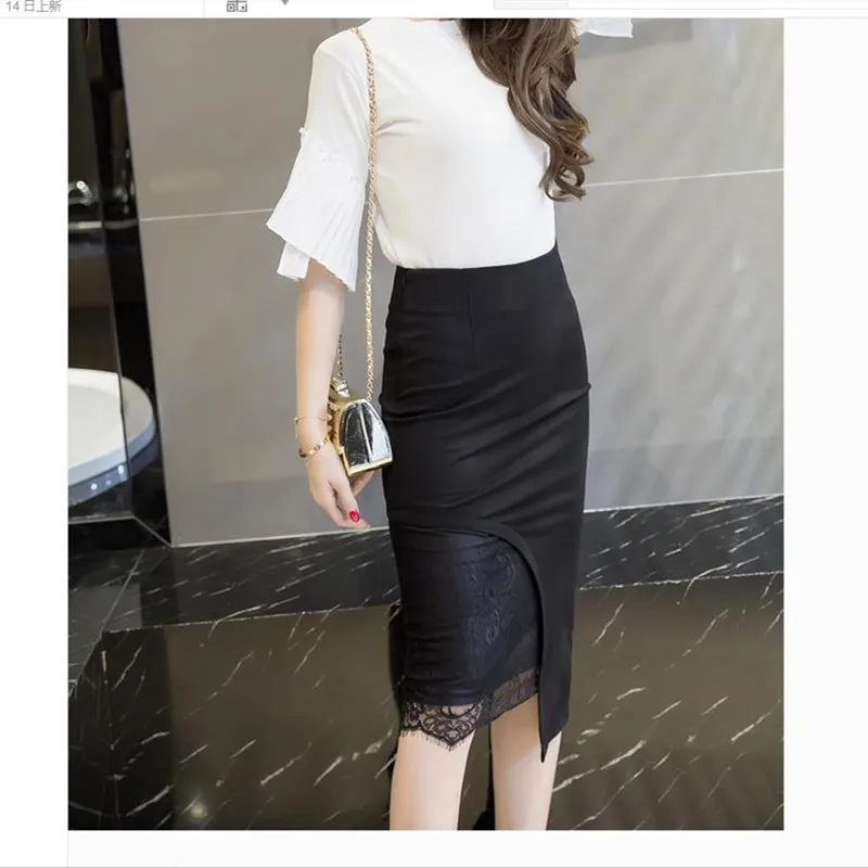 2019 New Sexy bag Hip Curved Skirt lace Professional Skirt Female Stitching High Waist Stretch Skirt S-5XL (9)