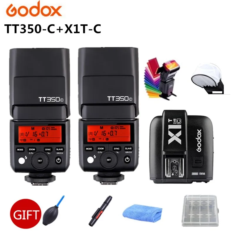 

2x Godox TT350C Mini Speedlite 2.4G Wireless X System with E-TTL HSS GN36 Camera Flash + X1T-C Flash Transmitter for Canon