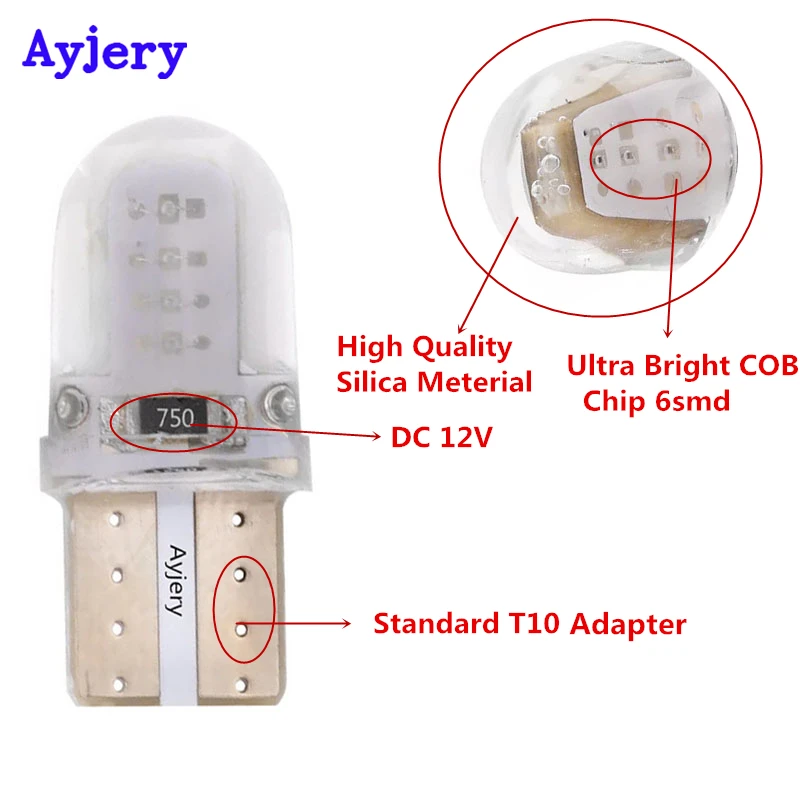 AYJERY 10 шт. 12 В T10 Led W5W 194 168 COB 8 SMD кремнезема лампа для чтения Автомобильные