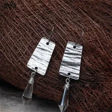 JINSE Vintage Glass Water Drop Pendant Dangle Earrings Vintage Antique Silver Geometric Shape Drop Earrings Women Jewelry JHX025