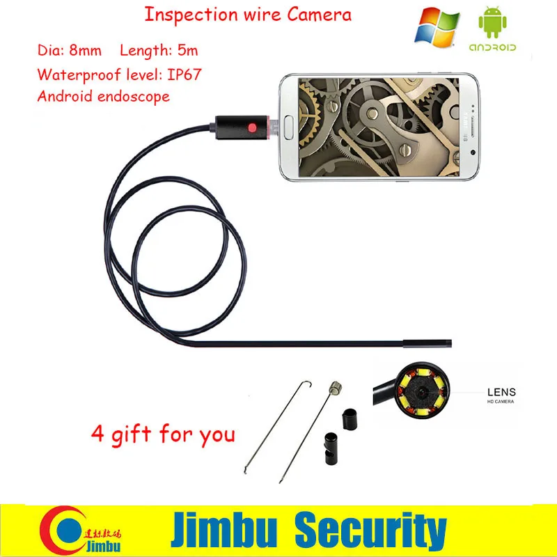 

8mm*5m newest 2 IN 1 Android and PC Endoscope Borescope Inspection Wire Camera 6 LED 1/9" CMOS Mini USB Smartphone Camera