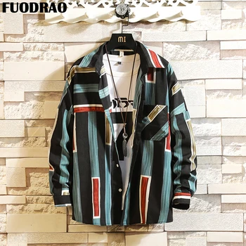 

FUODRAO Japanese Striped Casual Shirts Men Hip Hop Streetwear Harujuku Beach Shirts Men Plus Size 5XL Chemise Homme B015