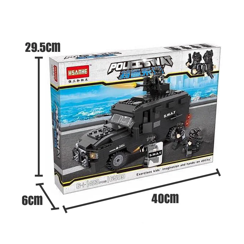 Дешево HSANHE 6509 городская полиция swat взрывозащищенный автомобиль фигурные блоки рождественский подарок строительные кирпичи игрушки для детей