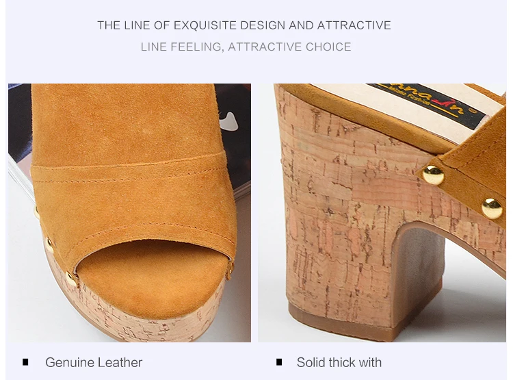 Donna-in summer new slides genuine leather women's shoes platform thick high heel sandals fashion rivet kid suede