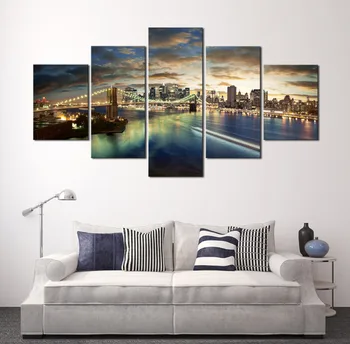 

Unframed 5 Panels Gray City Bridge Canvas Print Painting Modern Canvas Wall Art for Wall Pcture Home Decor Artwork