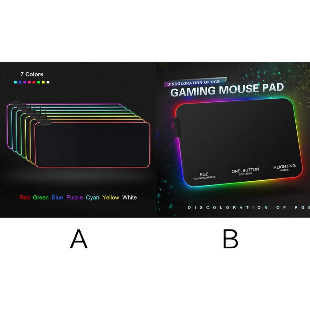 RGB 7 Красочный светящийся коврик для мыши, игровой светодиодный коврик для мыши с подсветкой для ПК, ноутбука, настольного компьютера, ноутбука, аксессуары