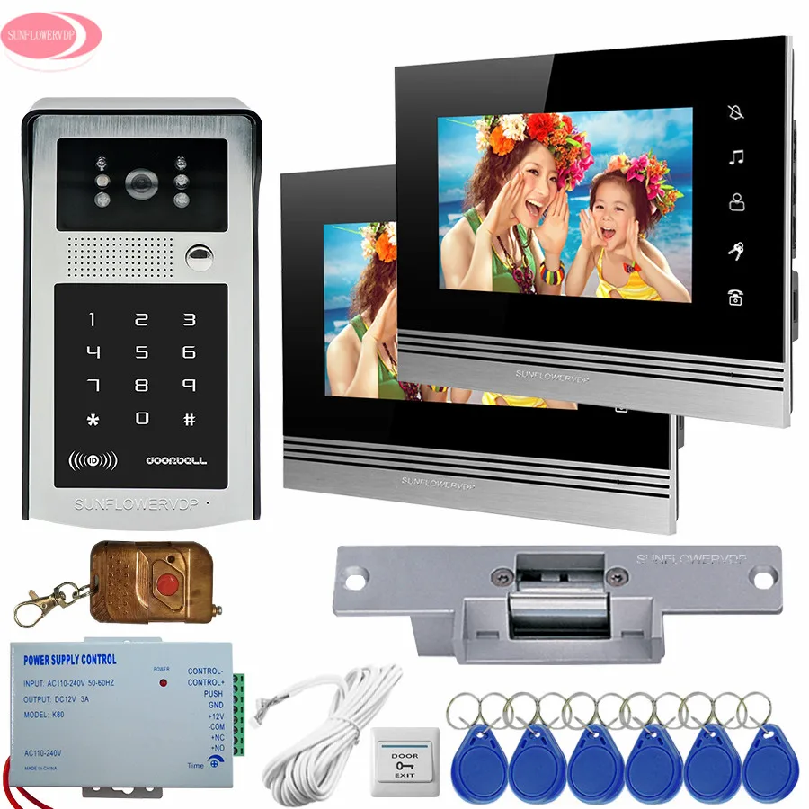 7''video door phone 2 monitors Doorphone Video Intercom Touch key + RFID Code Keypad Camera Remote Control Unlock +Electric Lock 7''video door phone 2 monitors Doorphone Video Intercom Touch key + RFID Code Keypad Camera Remote Control Unlock +Electric Lock