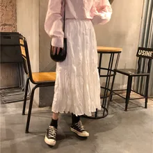 Женские юбки Новые корейские модные жатые женская Юбка-миди с высокой талией Свободные повседневные плиссированные юбки нижняя тонкая шикарная юбка