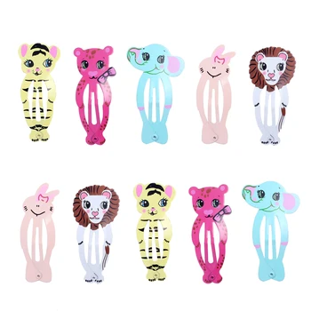 

10pcs Snap Hair Clips for Children Hair Pin Baby Girls Hairpins Animal Elephant Tiger Rabbit Cute Hairgrip Metal Color Barrettes