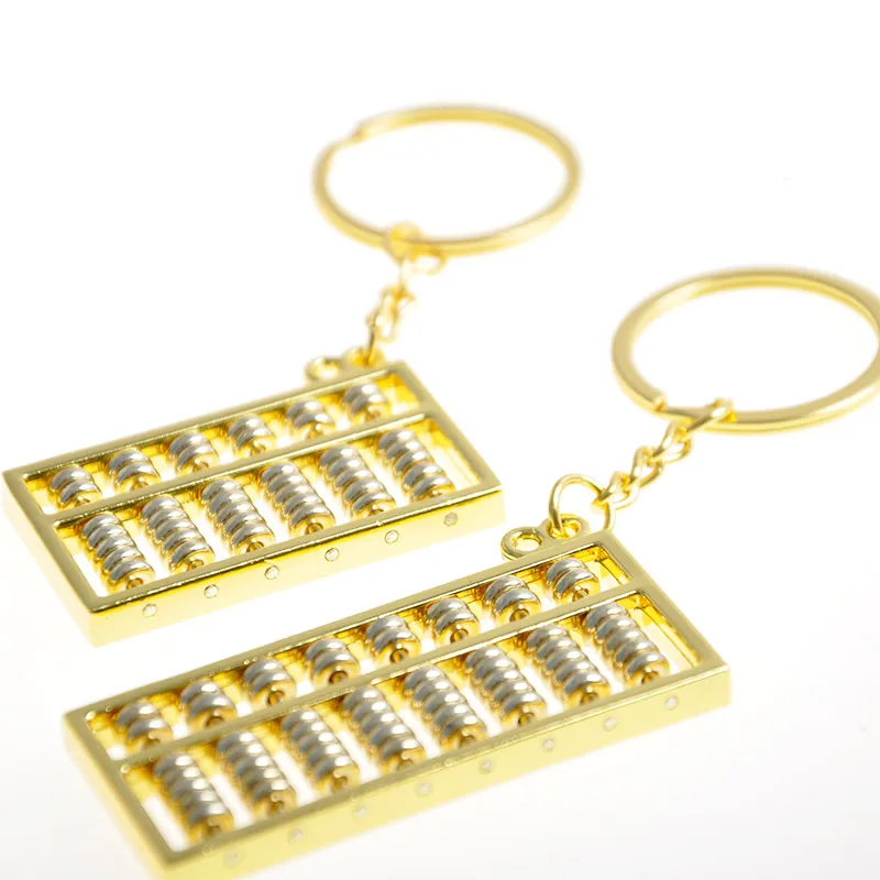 

6 or 8 file Chinese Feng Shui Abacus Golden Abacus Keychain Bead Arithmetics Metal Copper Aotomotive Keyring Ring Key Fob