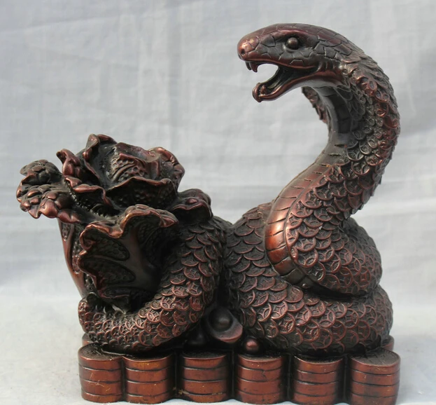 

JP S0524 Chinese Fengshui Bronze Zodiac Year Snake Bring Money Wealth ( cabbage ) Statue B0403