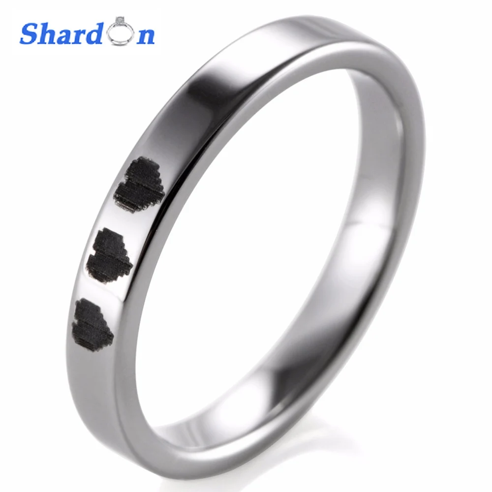 

SHARDON 3MM Tungsten Pipe Cut Ring With 8 Bit Hearts Design- Legend Of Zelda Game Promise Wedding Band for Women