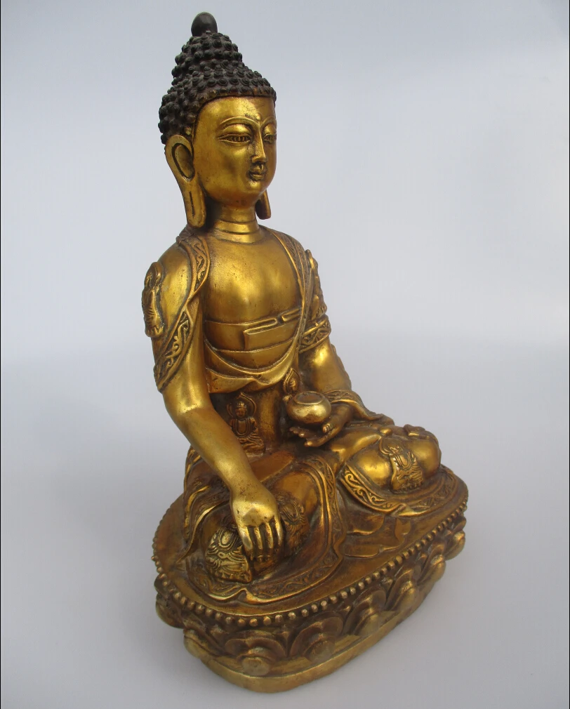 

High 11 inch Antique Buddha Sculpture ,Collectible Old chinese Brass Buddha Statue