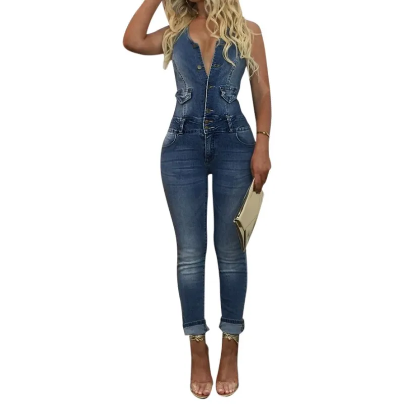 

New Arrival 2018 Sleeveless Jumpsuit Jeans Sexy Bodysuit Women Denim Overalls Rompers Girls Pants Jeans Ladies