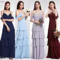 Bridesmaid Dresses Ever Pretty V-neck Ruffles Adjustable Spaghetti Straps Cold Shoulder Tiered Chiffon Party Dresses EP07202