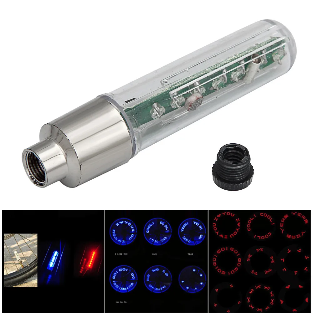 

New 7 Led English letters pattern Valve Tire Wheel Signal Lights Bike In Spoke Waterproof automatically switches Random Color