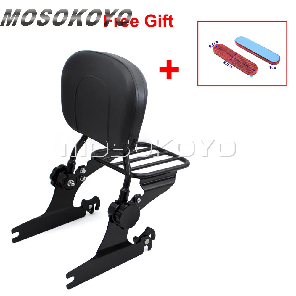 

Black Adjustable Detachable Backrest Sissy Bar Luggage Rack w/ Red Reflector for Harley Softail Fat Boy FLSTF FXST FXSTB 00-06