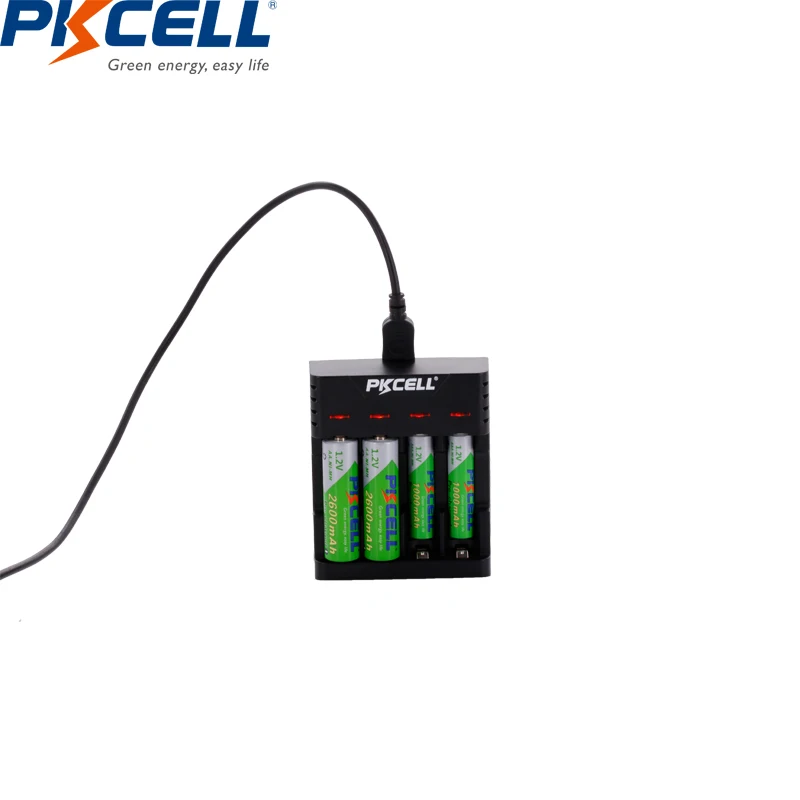 1 шт. PKCELL4 слота USB смарт-зарядное устройство для AA AAA NIMH/NICD аккумуляторная батарея с Светодиодный индикатор интеллектуальное зарядное устройство