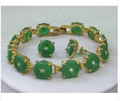 

Natural word Love fast deliver Nobility Lucky Women Beautiful green stone bracelet set silver-jewelry