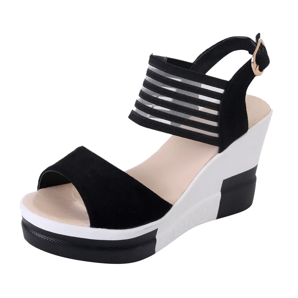 Youyedian, модные туфли Для женщин на высоком каблуке, сандалии с открытыми пальцами Для женщин Повседневное на танкетке обувь с ремешком и пряжкой; scarpe donna; кожаные туфли-лодочки eleganti# g2 - Цвет: Black