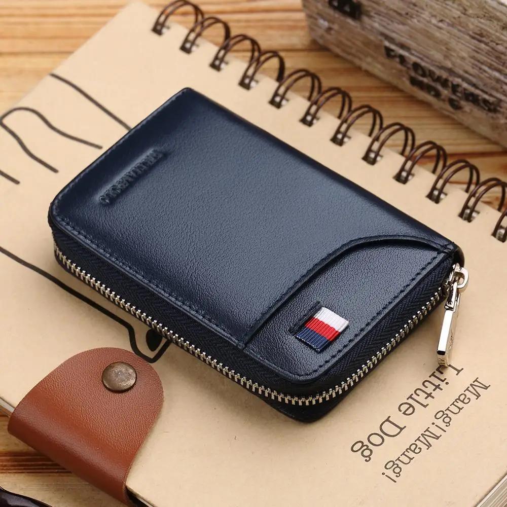 Men/'s Brown Leather Slim Wallet Coin Pouch Small Credit Card Holder Zip Around