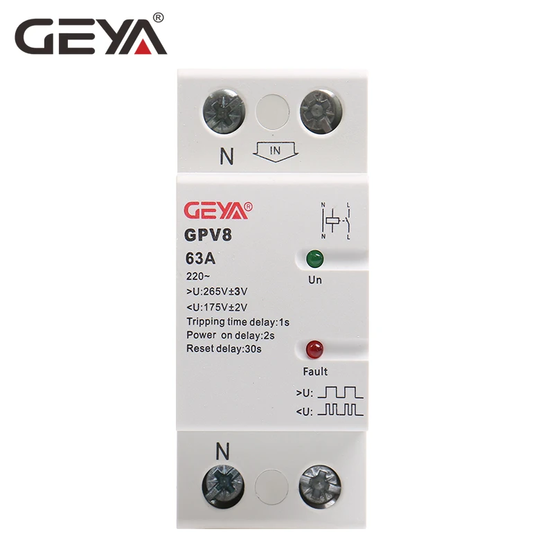 GEYA GPV8-63U 2 Фаза Din Rail самовосстановления более Напряжение и под Напряжение защитное устройство 220V