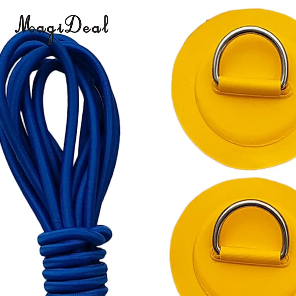 Pack 6 Stainless Steel D-Ring Patch/Pad & 5mm x 5m Elastic Shock Cord Rope for PVC Inflatable Boat Kayak Raft Dinghy - 6 Colors