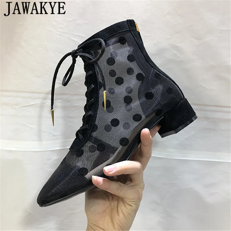 

ankle boots for women middle heels black sandals runway cross tied round dot short boots Summer shoes sapato feminina
