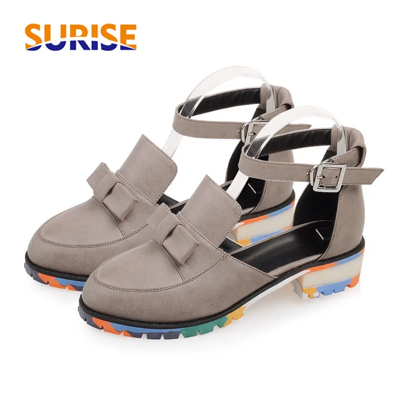 

Plus Big Size Bow Summer Women Pumps Low Medium Heels PU Leather Round Toe Bowknot Causal Party Office Ankle Strap Lady D'Orsay