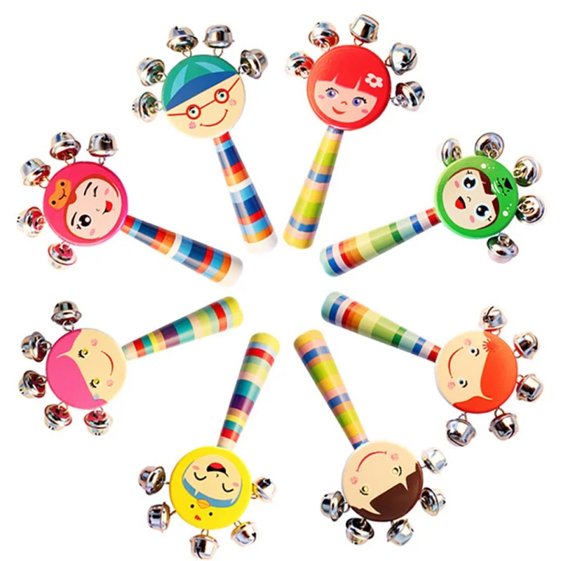 1 шт. Детские мультфильм погремушка в виде животного игрушка деревянная погремушка музыкальный инструмент кольцо случайный цвет
