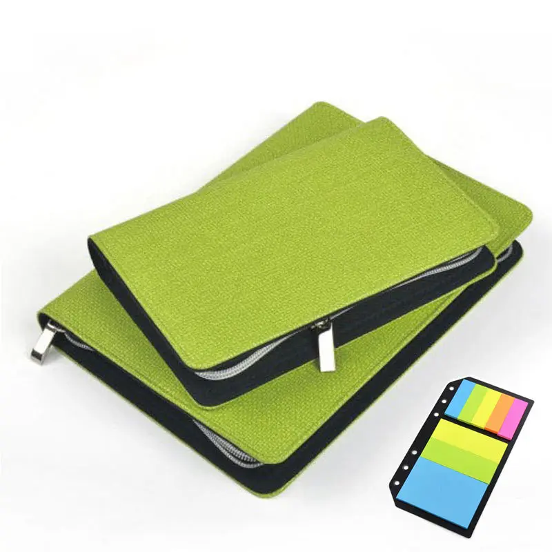 Логотип на заказ А5 и А6 бизнес сумка на молнии искусственная кожа планировщик кожаный блокнот с калькулятором или блокнотом для заметок для вас на выбор - Цвет: green with memo pad