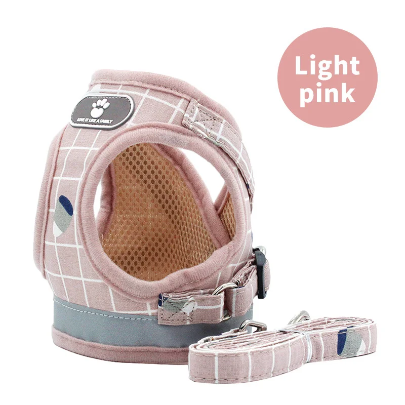 Шлейка с поводком для собак и кошек, Регулируемый жилет, товары для прогулок, мягкий дышащий клетчатый ошейник для маленьких собак - Цвет: Pink Style1