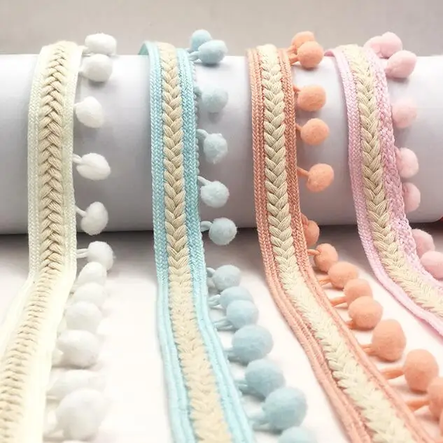 25Yards Ethnic National Braid Pom Lace Trim Tassel Ball Ribbons Fabric DIY Hair Skirt Edge Curtain Accessories Fringe Sewing | Дом и сад