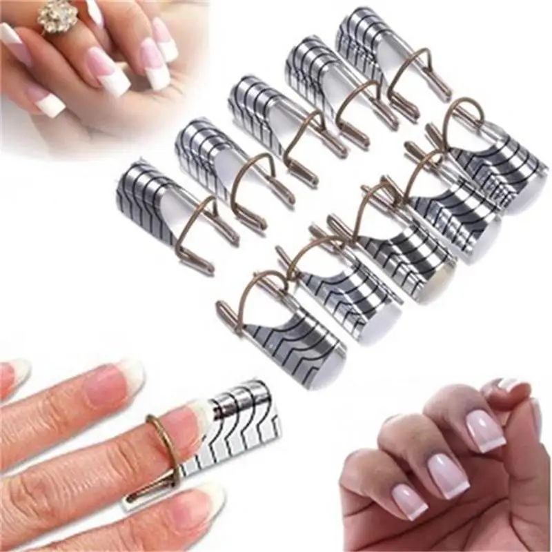 10pc Nail Art C Curved Shape Extension Guide Tips French Foil Acrylic Polish Gel UV Form Reusable Metal Mold Manicure Tool New