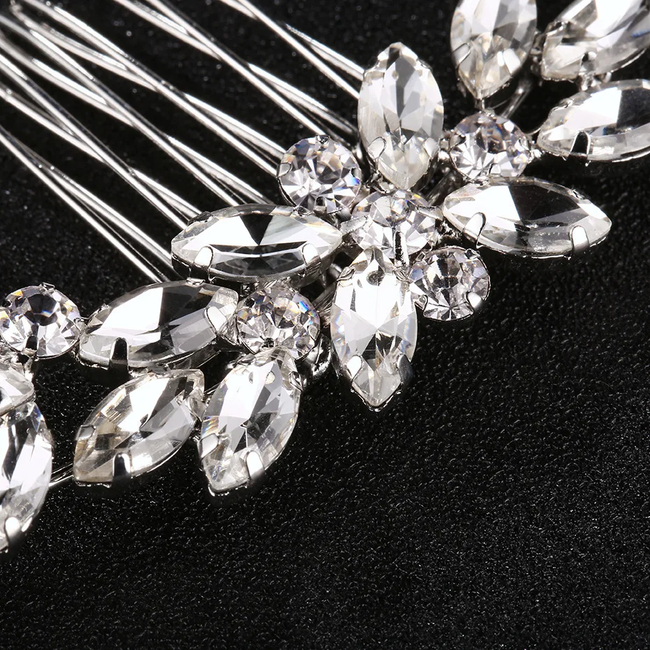 SLBRIDAL 아트 데코 빈티지 실버 컬러 라인석 크리스탈 플라워 웨딩 헤어 빗, 신부 헤드 피스 헤어 액세서리 신부 들러리