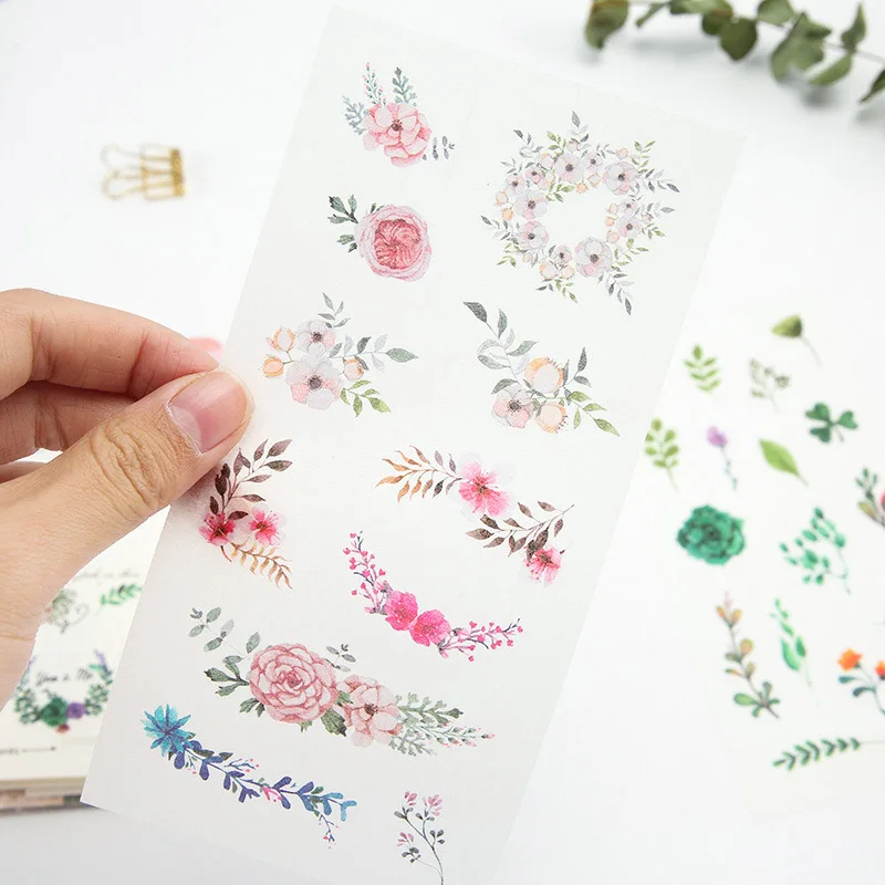 

Korean Stationery 6pcs/pack Kawaii Plants Garland Flowers Stickers Decorative Adhesive Stickers DIY Decoration Diary Gifts