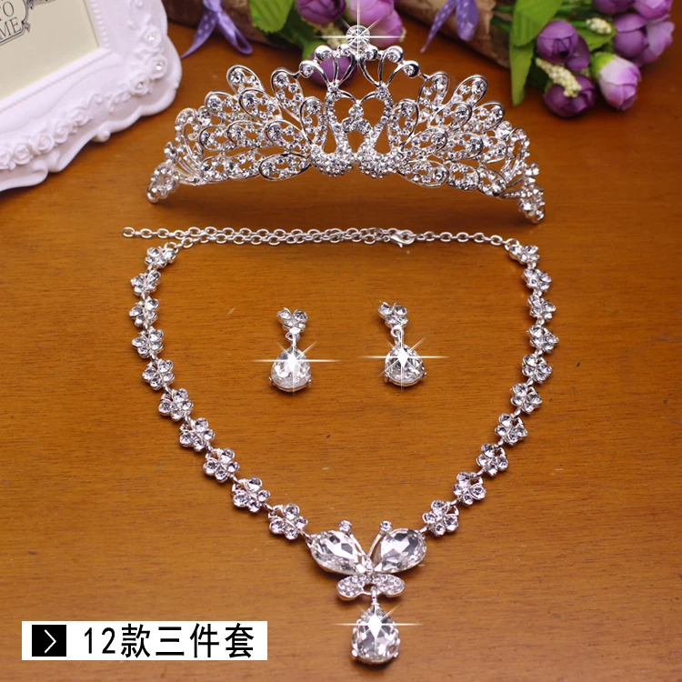   Classic White Water drop Bridal NecklaceEarrings 3 Crystal Women Wedding jewelry set  (9)